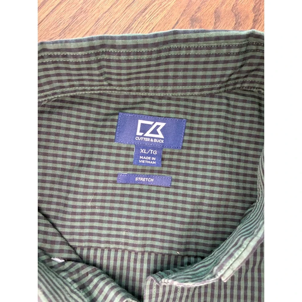 Cutter & Buck Mens XL Green Gingham Check Stretch Long Sleeve Button Down Shirt